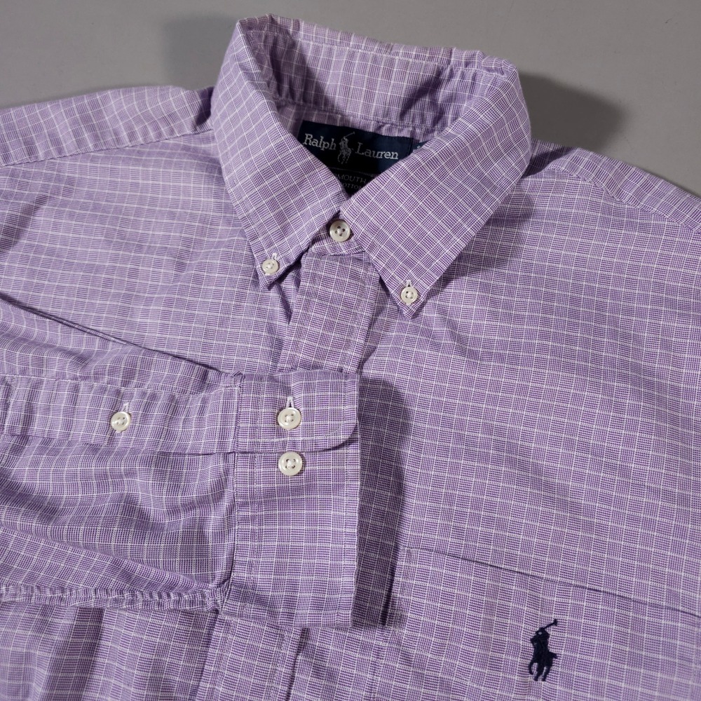 Ralph Lauren Button Down Shirt Mens 16 32/33 Purple Yarmouth Micro Check Cotton